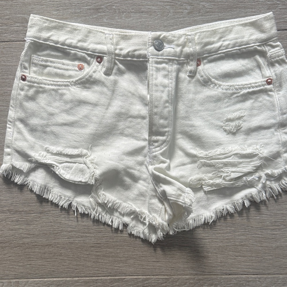 Free People Ivory Distressed Jean Shorts